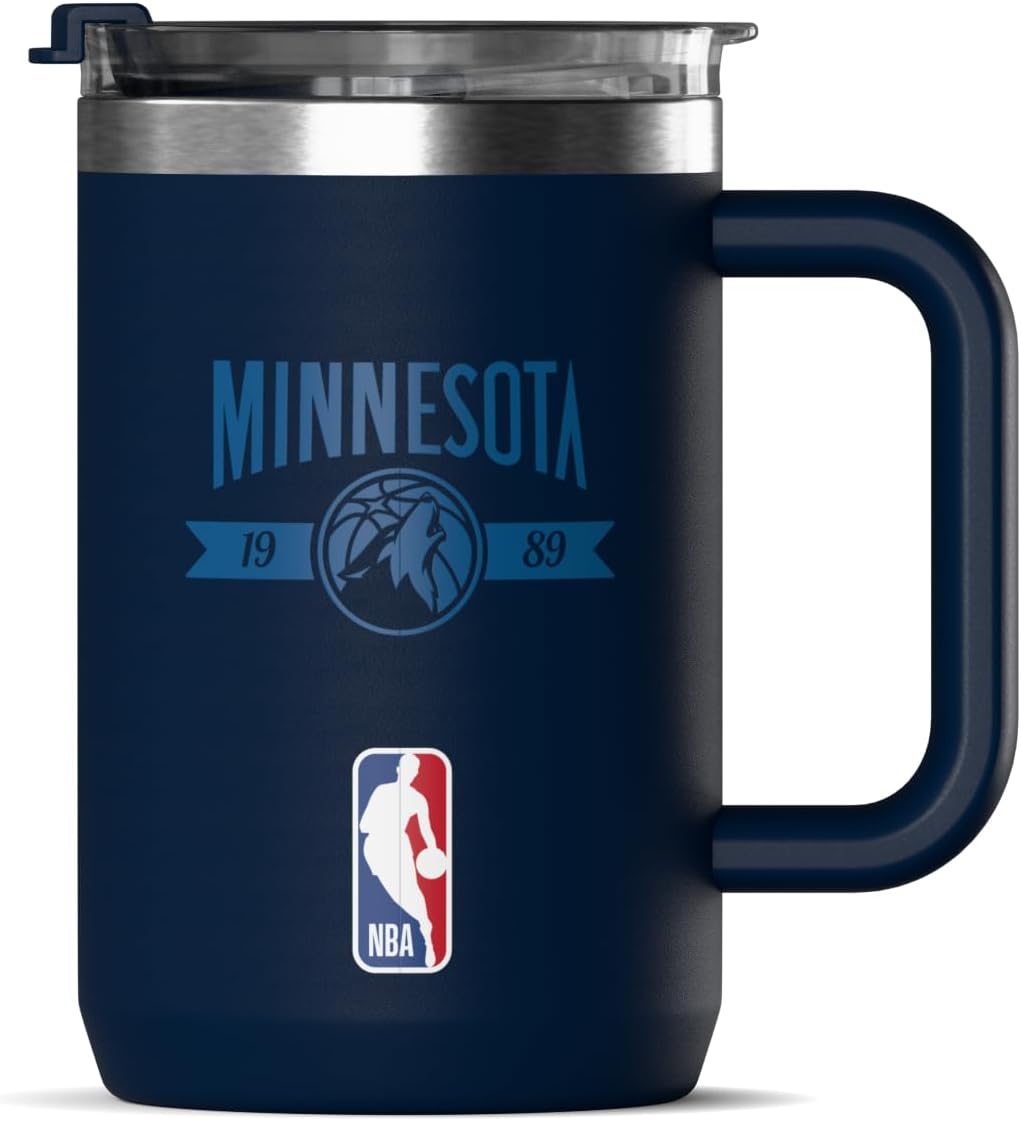 NBA Officially Licensed Los Angeles Lakers 18oz Insulated Coffee & Tea Mug with Flip Sip Lid & Handle, Stainless Steel Travel Mug