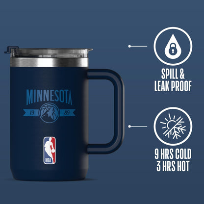 NBA Officially Licensed Los Angeles Lakers 18oz Insulated Coffee & Tea Mug with Flip Sip Lid & Handle, Stainless Steel Travel Mug