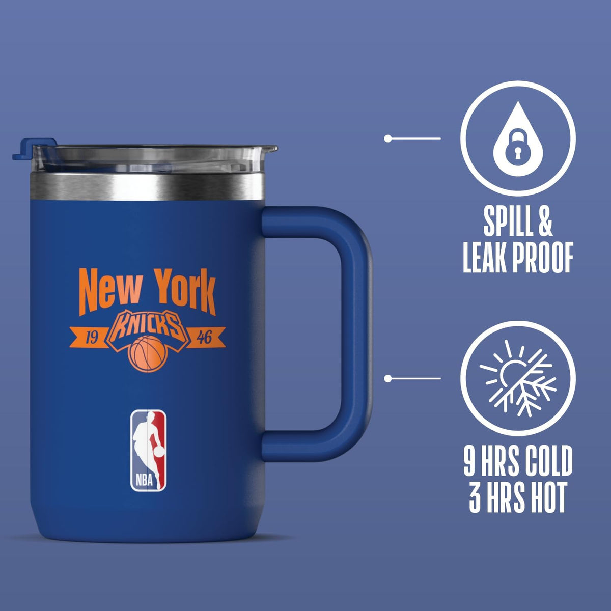 NBA Officially Licensed Los Angeles Lakers 18oz Insulated Coffee & Tea Mug with Flip Sip Lid & Handle, Stainless Steel Travel Mug
