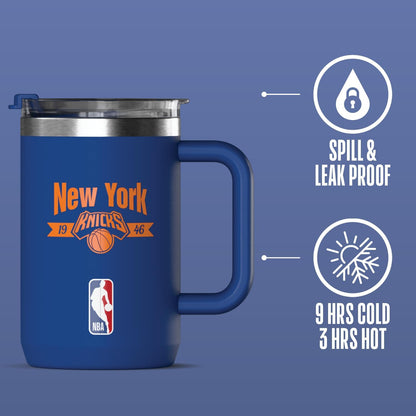 NBA Officially Licensed Los Angeles Lakers 18oz Insulated Coffee & Tea Mug with Flip Sip Lid & Handle, Stainless Steel Travel Mug