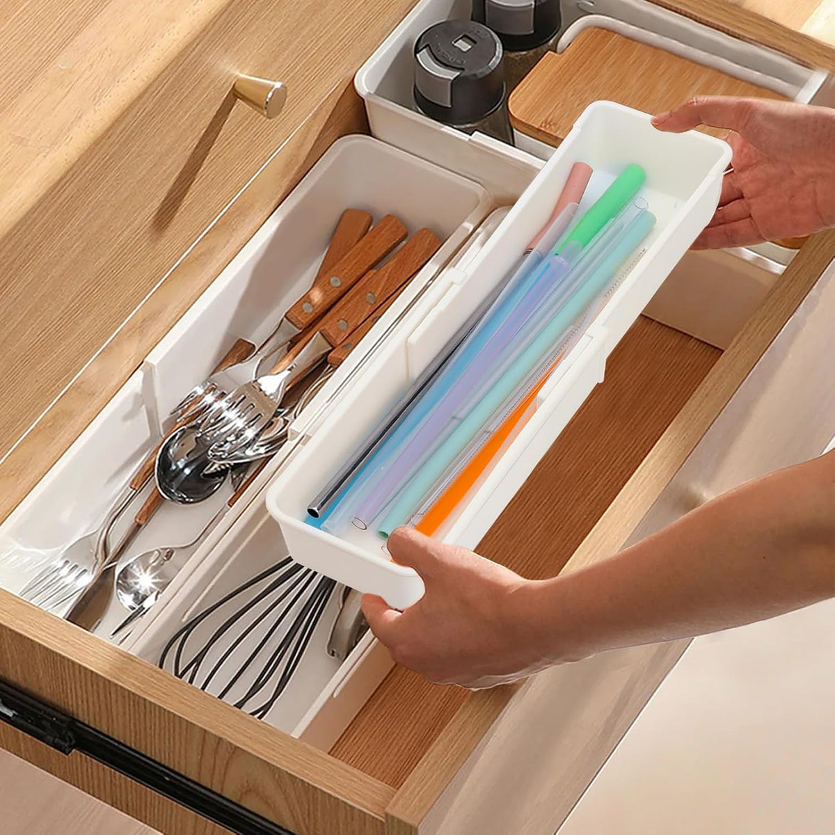 Straw Organizer Drawer for Cabinet,Fits for 60oz Straw,Adjustable Length