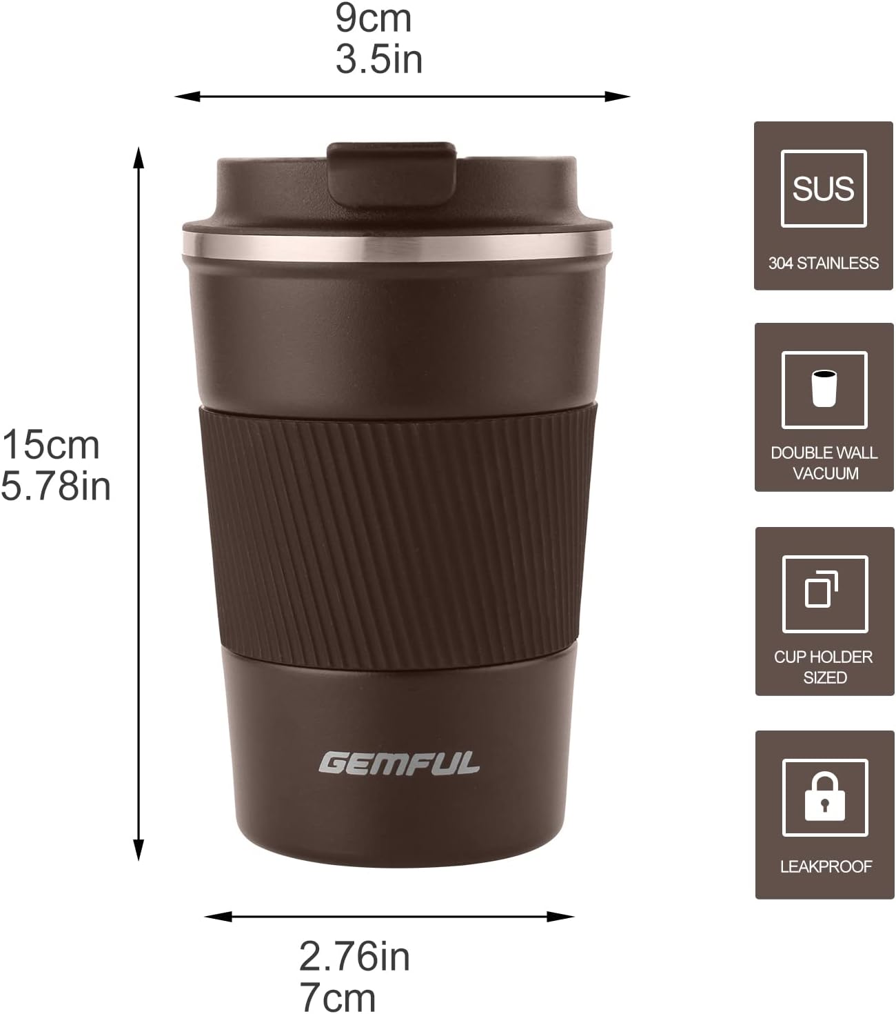GEMFUL 13oz To Go Coffee Mug, Stainless Steel Insulated Tumbler (Black) | Vacuum-insulated Mug for Daily Commute, Durable Stainless Steel, Spill-proof Lid, BPA-free, Leak-proof, Keep Hot/Cold