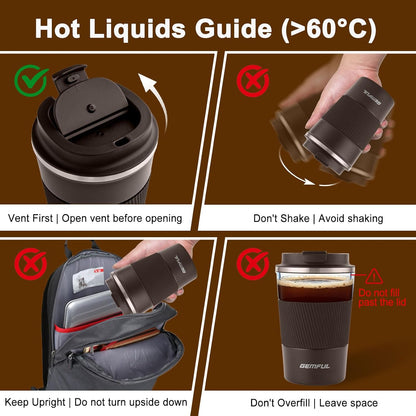 GEMFUL 13oz To Go Coffee Mug, Stainless Steel Insulated Tumbler (Black) | Vacuum-insulated Mug for Daily Commute, Durable Stainless Steel, Spill-proof Lid, BPA-free, Leak-proof, Keep Hot/Cold