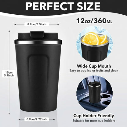 Volhoply 12 oz Double Wall Insulated Vacuum Travel Coffee Mug with Flip Lid,Reusable Stainless Steel Leak Proof Coffee Cup,Portable Iced Cafe Thermal Tumbler Suitable for Hot & Cold Drinks(Bule,1 Set)