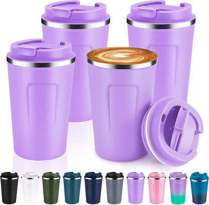 Volhoply 12 oz Double Wall Insulated Vacuum Travel Coffee Mug with Flip Lid,Reusable Stainless Steel Leak Proof Coffee Cup,Portable Iced Cafe Thermal Tumbler Suitable for Hot & Cold Drinks(Bule,1 Set)