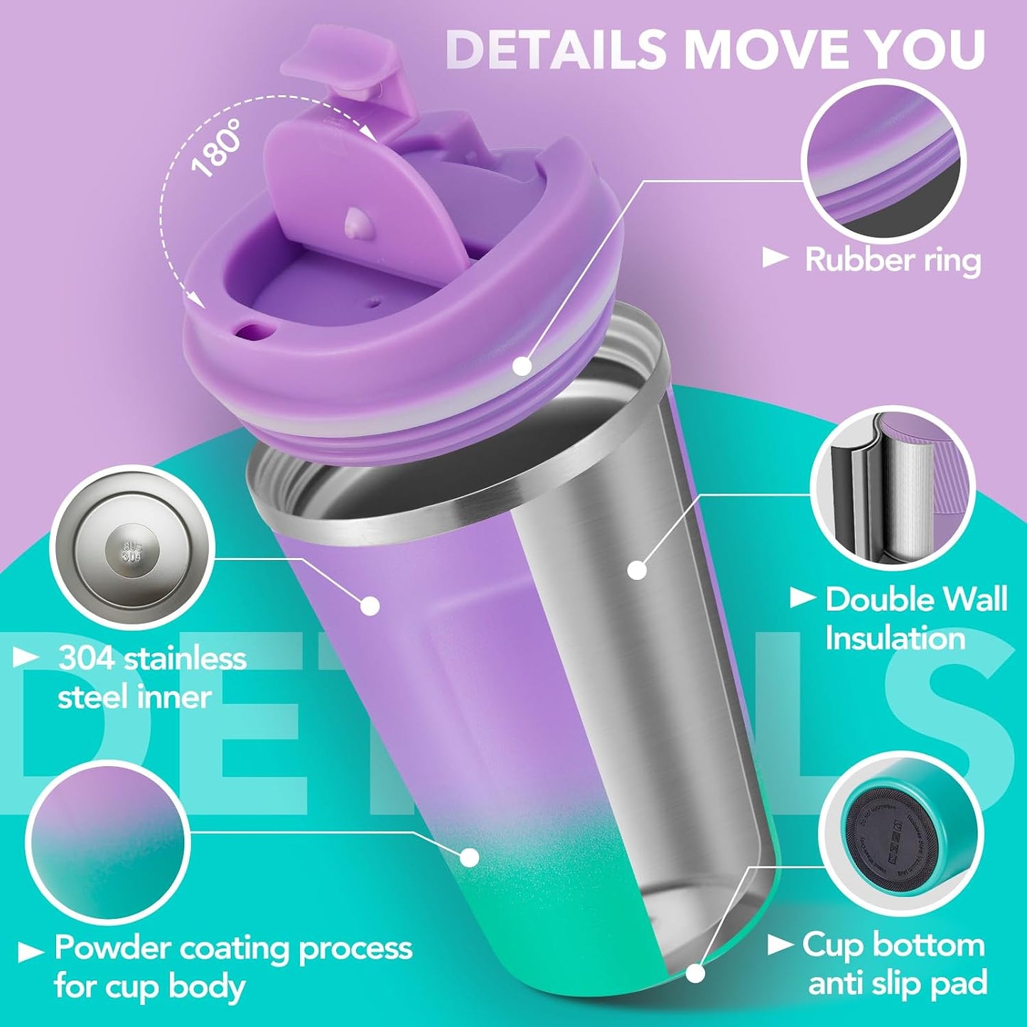 Volhoply 12 oz Double Wall Insulated Vacuum Travel Coffee Mug with Flip Lid,Reusable Stainless Steel Leak Proof Coffee Cup,Portable Iced Cafe Thermal Tumbler Suitable for Hot & Cold Drinks(Bule,1 Set)
