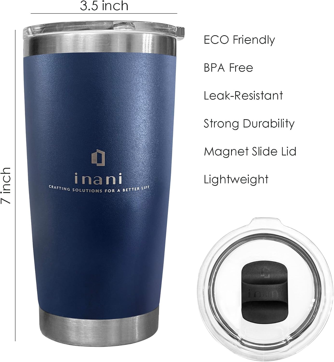 20oz Stainless Steel Tumbler, Insulated Travel Coffee Cup, Leak-Resistant, Spill-Proof Lid, Dishwasher Safe, BPA-Free, Double-Wall Insulated Premium Travel Mug For Hot Or Iced Coffee, Navy Blue