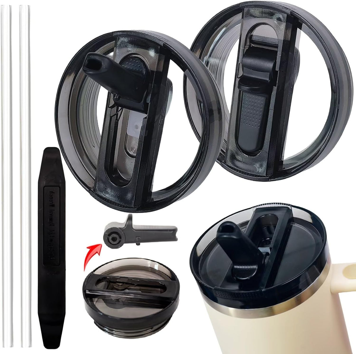 2 Pack 40 oz Tumbler Detachable Flip Straw Lid Replacement Fit for Stanley Quencher ProTour,Leak Proof Lid Compatible with Stanley Cup,No Spill Flip Top Tumbler Cover for Stanley Cup Accessories