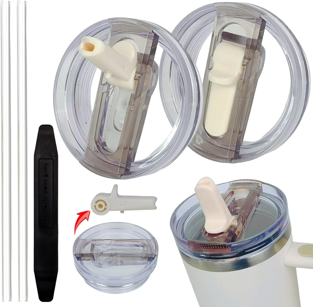 2 Pack 40 oz Tumbler Detachable Flip Straw Lid Replacement Fit for Stanley Quencher ProTour,Leak Proof Lid Compatible with Stanley Cup,No Spill Flip Top Tumbler Cover for Stanley Cup Accessories