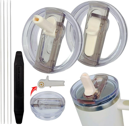 2 Pack 40 oz Tumbler Detachable Flip Straw Lid Replacement Fit for Stanley Quencher ProTour,Leak Proof Lid Compatible with Stanley Cup,No Spill Flip Top Tumbler Cover for Stanley Cup Accessories