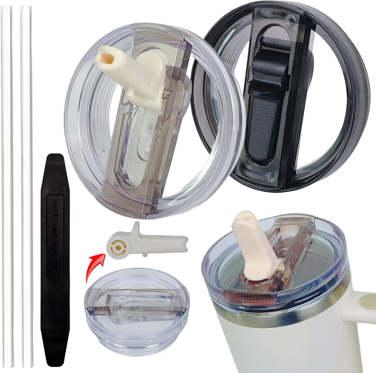 2 Pack 40 oz Tumbler Detachable Flip Straw Lid Replacement Fit for Stanley Quencher ProTour,Leak Proof Lid Compatible with Stanley Cup,No Spill Flip Top Tumbler Cover for Stanley Cup Accessories