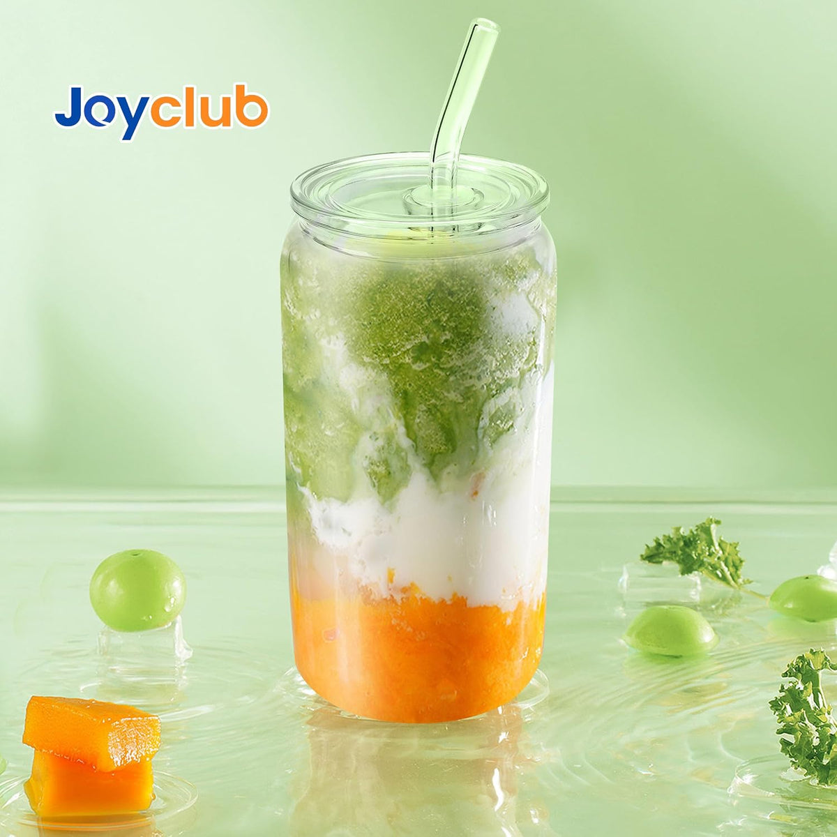 8pcs 16Oz Glass Cups with Acryic Lids and Straws Drinking Glasses