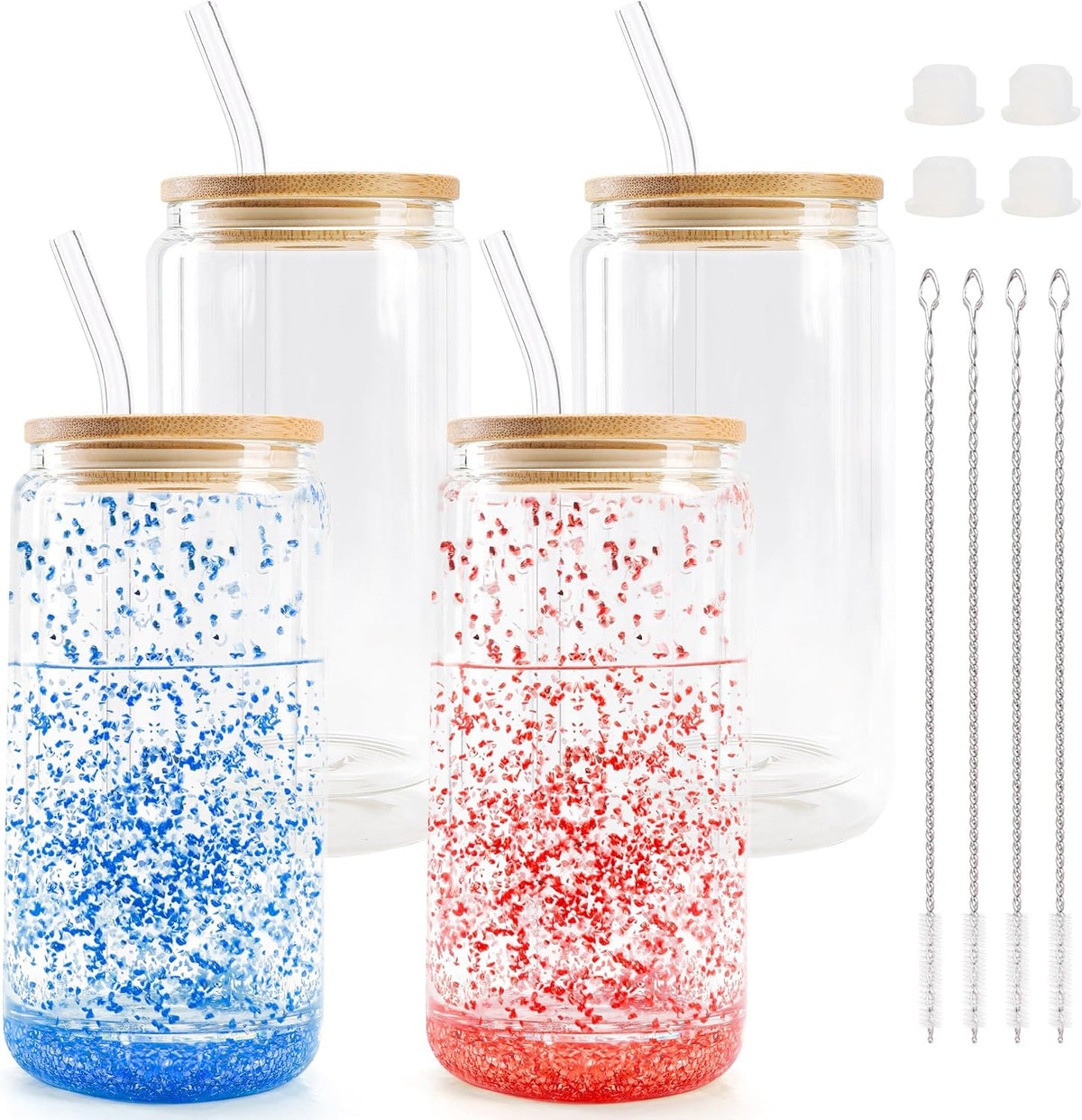 8pcs 16Oz Glass Cups with Acryic Lids and Straws Drinking Glasses