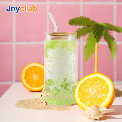8pcs 16Oz Glass Cups with Acryic Lids and Straws Drinking Glasses