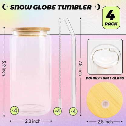 8pcs 16Oz Glass Cups with Acryic Lids and Straws Drinking Glasses