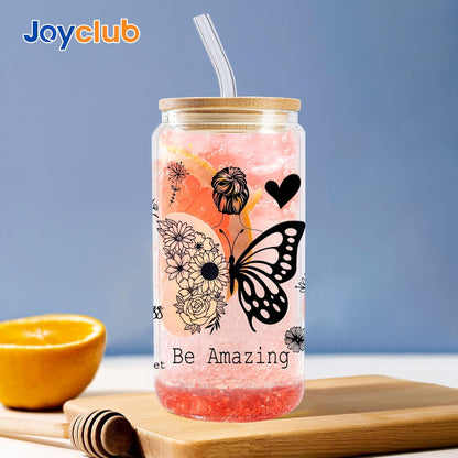 8pcs 16Oz Glass Cups with Acryic Lids and Straws Drinking Glasses