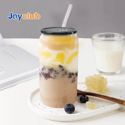 8pcs 16Oz Glass Cups with Acryic Lids and Straws Drinking Glasses