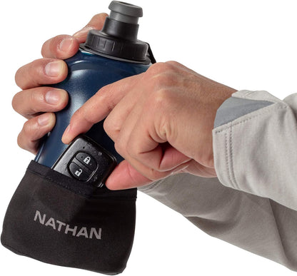 Nathan Running Handheld Water Bottle Adjustable No-Grip Quick Squeeze Lite Hand Strap. Reflective Hydration