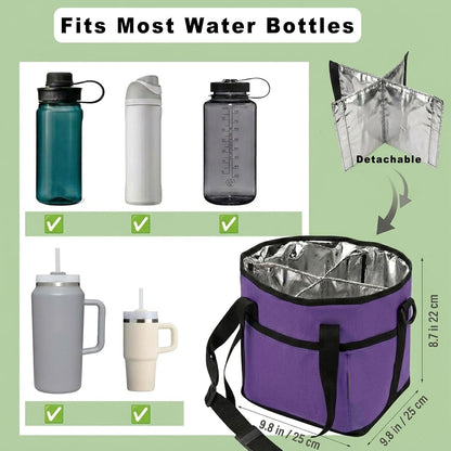 4 Water Bottle Holder with Strap - Multiple Tumbler Insulated Drink Carrier Tote Bag, Reusable Drink Family Size Caddy for Car, Delivery, Adjustable Dividers - 2 in 1 Car Seat Hook Set