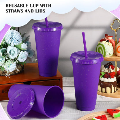 6 Pcs 24 oz Reusable Tumbler with Lid Straw, Glitter Cup, Clear