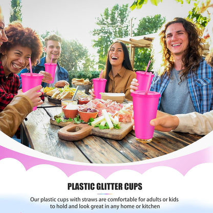 6 Pcs 24 oz Reusable Tumbler with Lid Straw, Glitter Cup, Clear