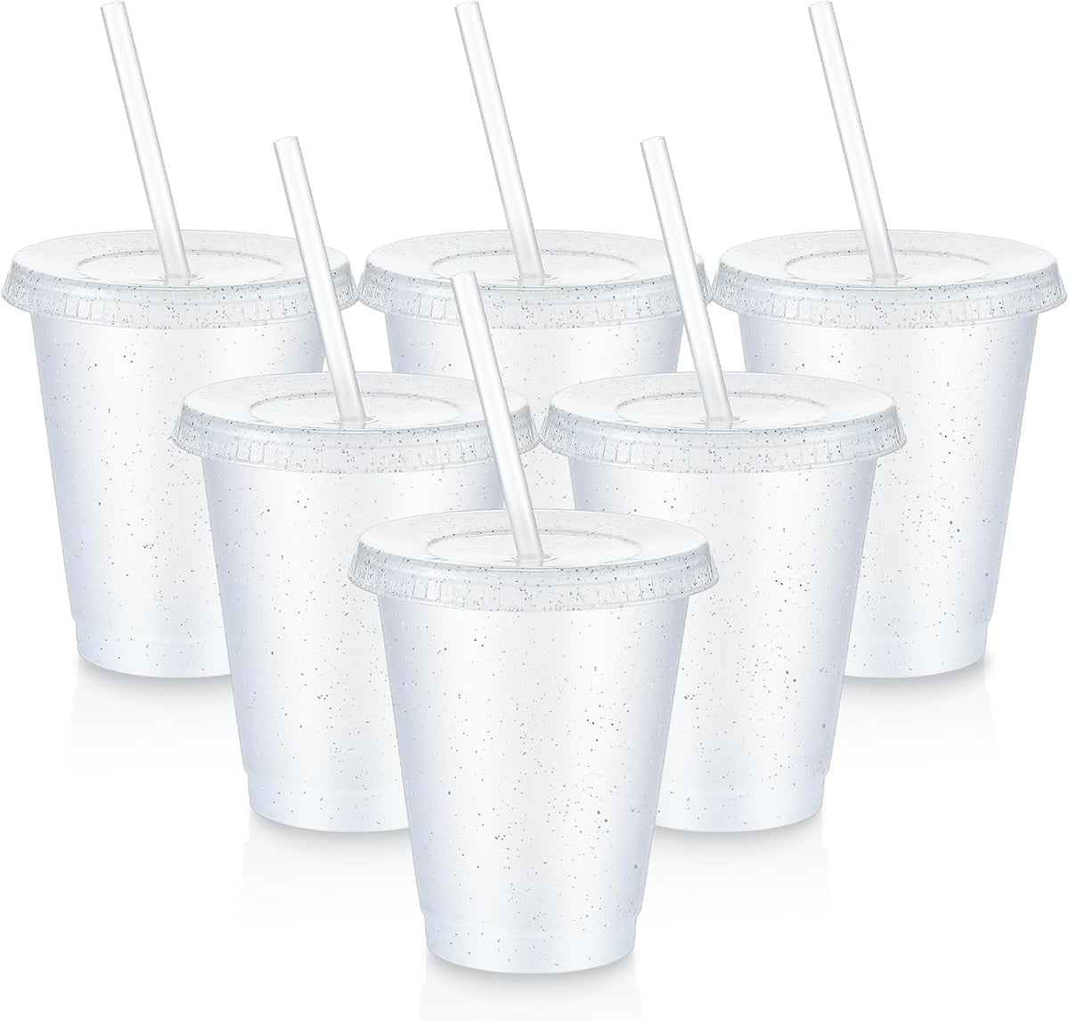 6 Pcs 24 oz Reusable Tumbler with Lid Straw, Glitter Cup, Clear