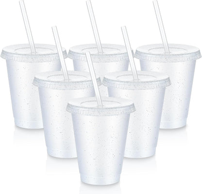 6 Pcs 24 oz Reusable Tumbler with Lid Straw, Glitter Cup, Clear