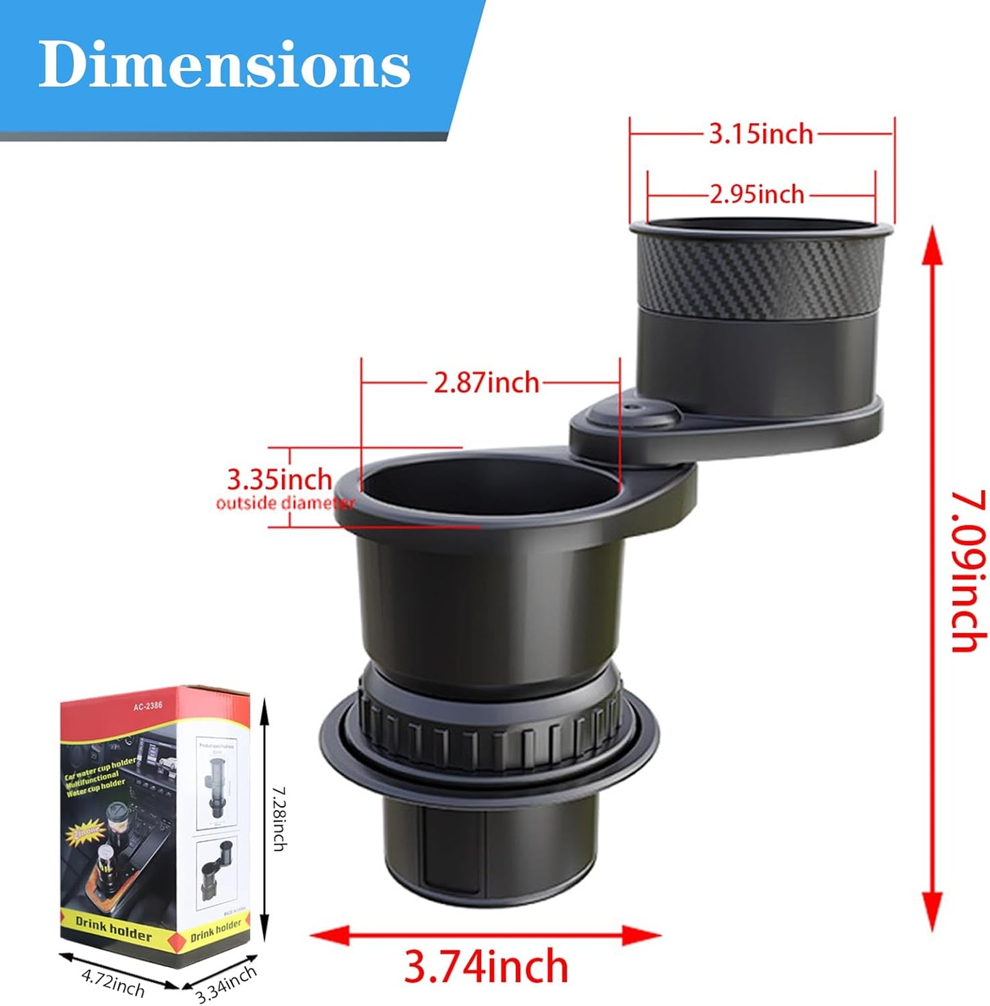 Car Cup Holder Expander, Carbon Fiber Style 2-in-1 Drink Cup Holder,fit 12-16oz Hot Cups Cold Drink Cups as Well as Mineral Water Bottles