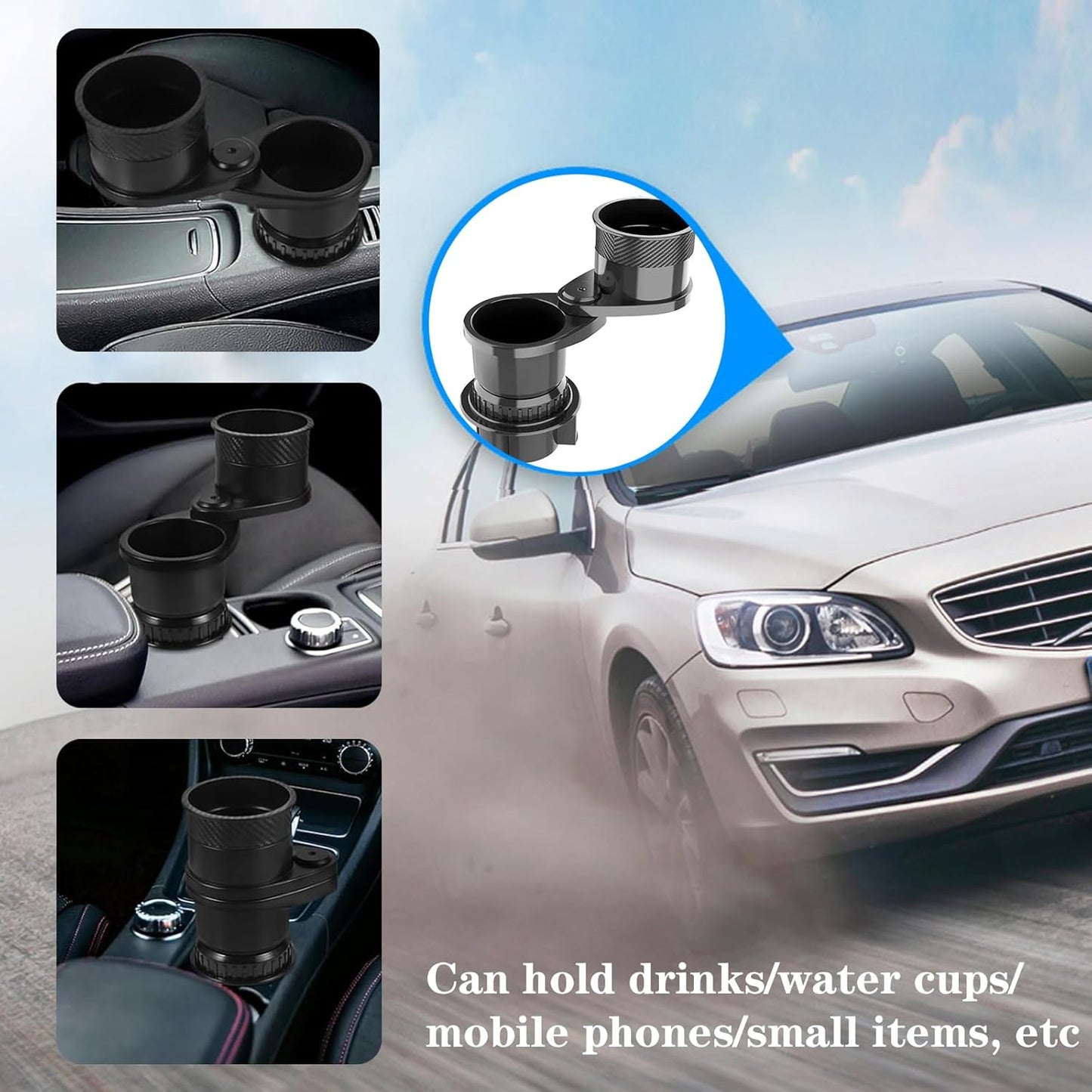 Car Cup Holder Expander, Carbon Fiber Style 2-in-1 Drink Cup Holder,fit 12-16oz Hot Cups Cold Drink Cups as Well as Mineral Water Bottles