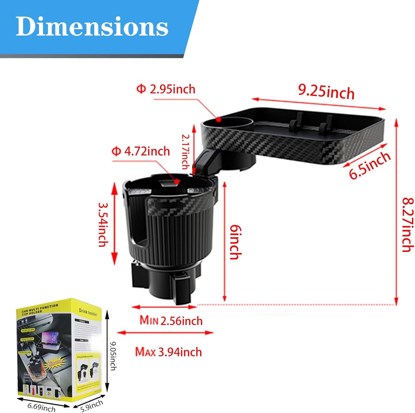 Car Cup Holder Expander, Carbon Fiber Style 2-in-1 Drink Cup Holder,fit 12-16oz Hot Cups Cold Drink Cups as Well as Mineral Water Bottles