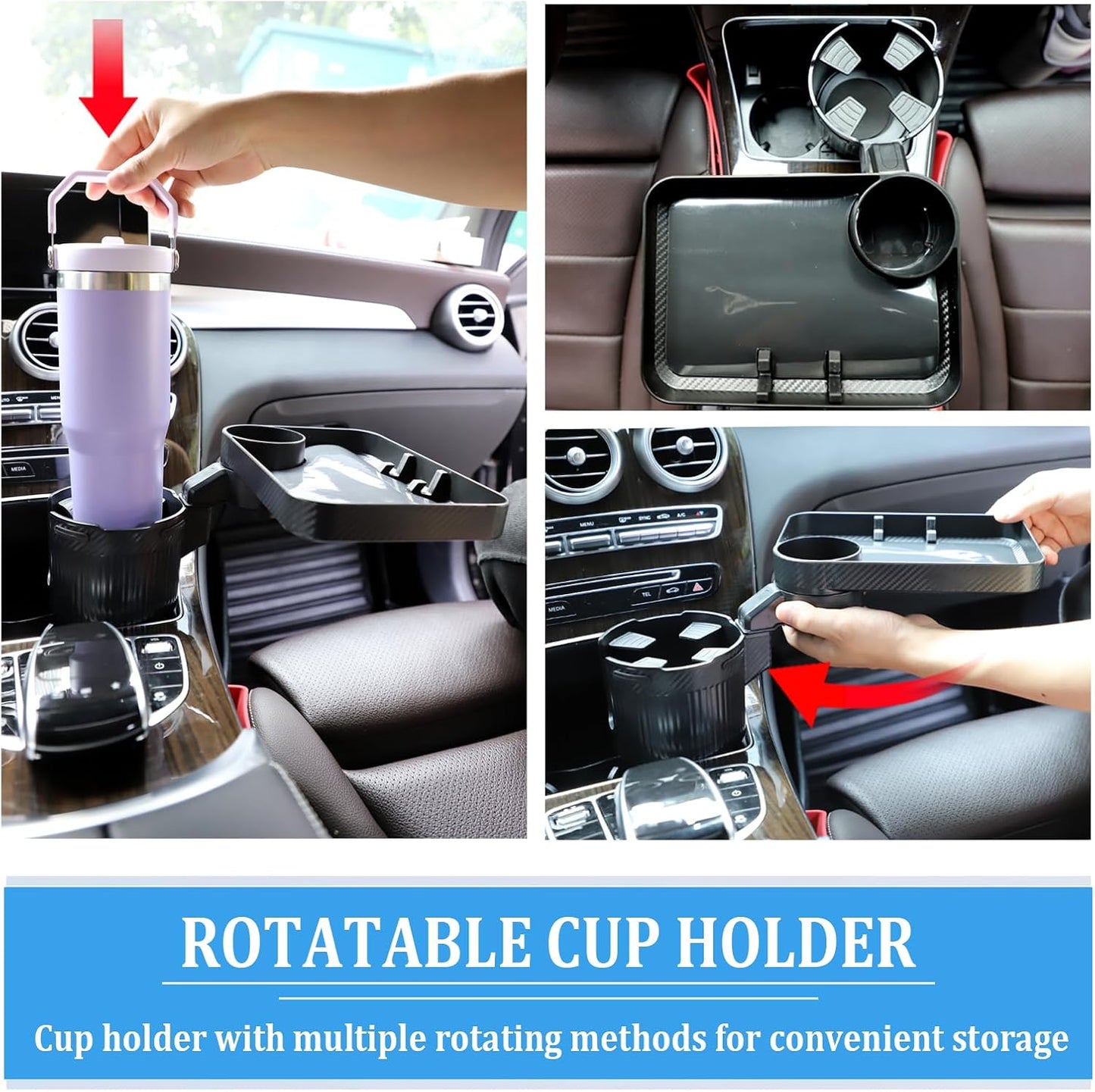 Car Cup Holder Expander, Carbon Fiber Style 2-in-1 Drink Cup Holder,fit 12-16oz Hot Cups Cold Drink Cups as Well as Mineral Water Bottles
