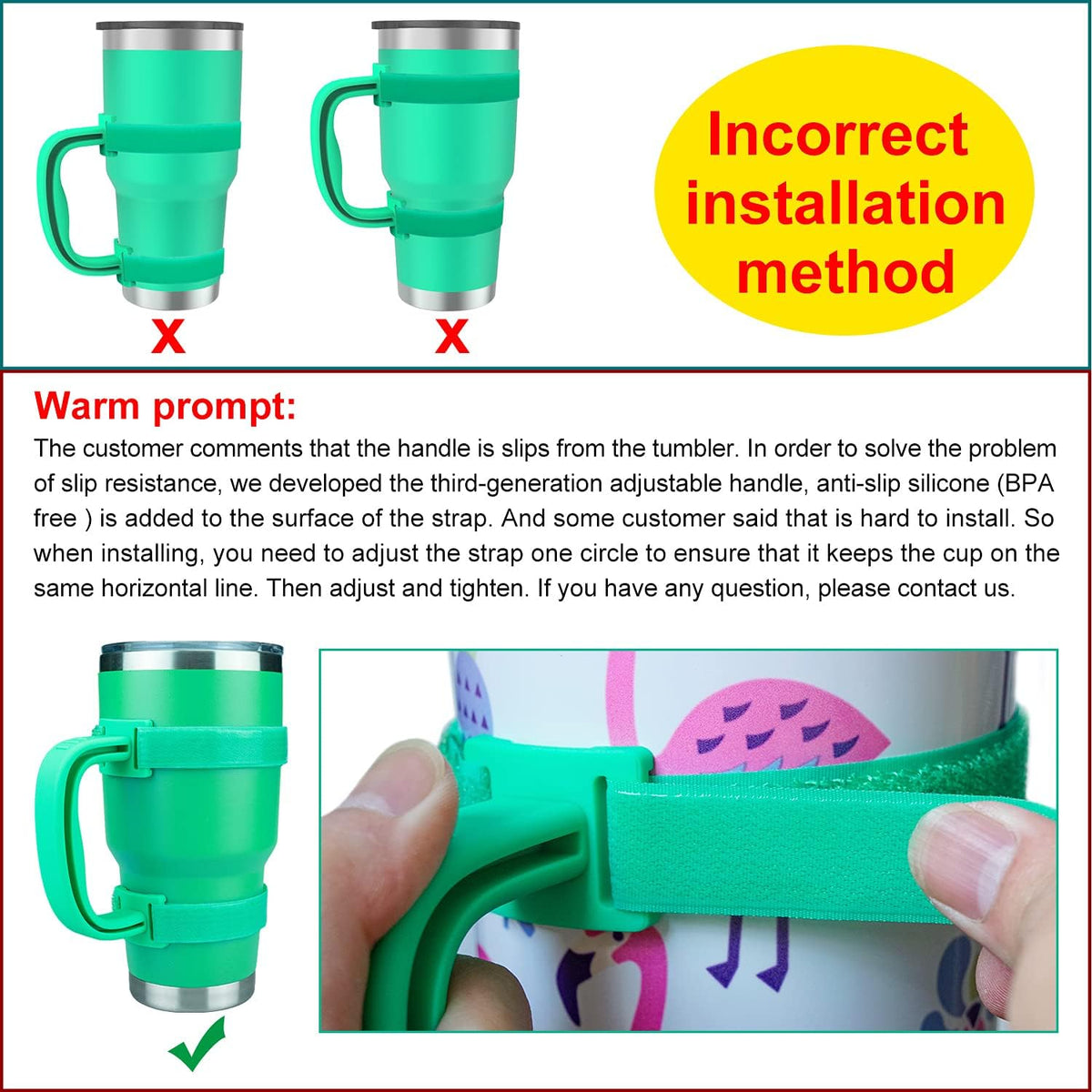 New Upgrade Anti-Slip Adjustable Tumbler Handle Fit for 20 Oz to 40 Oz All Brands Tumbler Cup of YETI, RTIC, Ozark Trail, Tervis, Corkcicle, Slm, Reduce Cold, Artic, Atlin, Bubba and SIC Etc