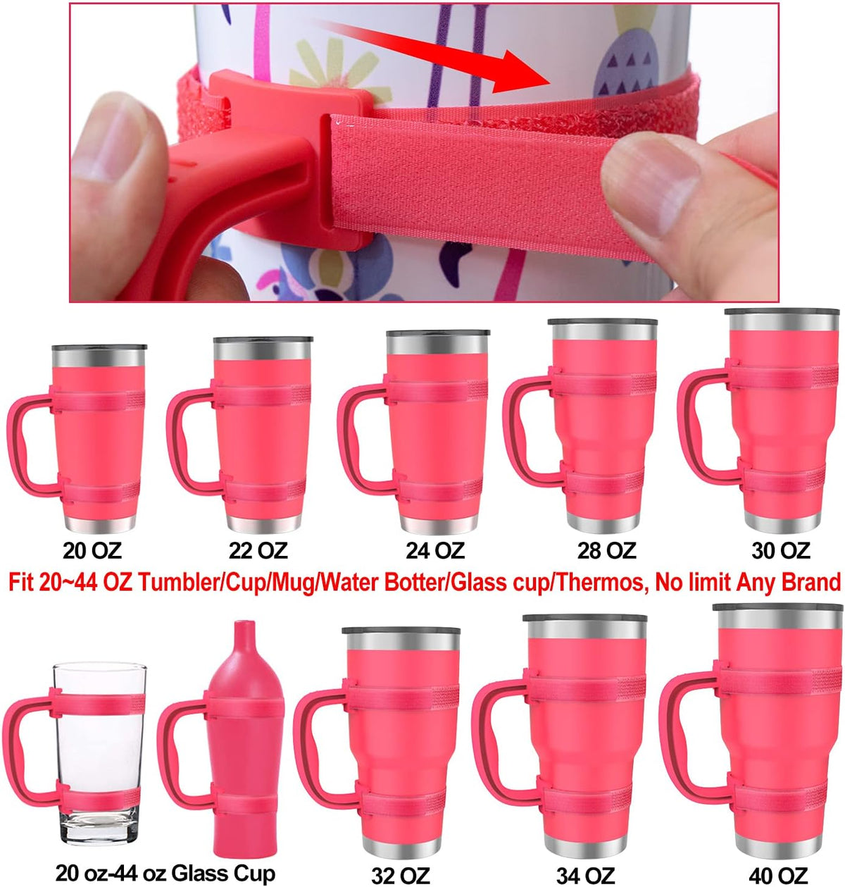 New Upgrade Anti-Slip Adjustable Tumbler Handle Fit for 20 Oz to 40 Oz All Brands Tumbler Cup of YETI, RTIC, Ozark Trail, Tervis, Corkcicle, Slm, Reduce Cold, Artic, Atlin, Bubba and SIC Etc