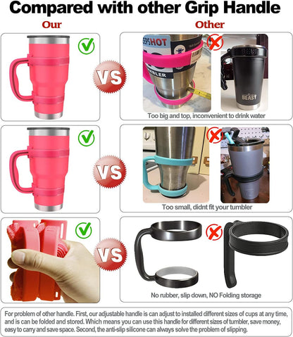 New Upgrade Anti-Slip Adjustable Tumbler Handle Fit for 20 Oz to 40 Oz All Brands Tumbler Cup of YETI, RTIC, Ozark Trail, Tervis, Corkcicle, Slm, Reduce Cold, Artic, Atlin, Bubba and SIC Etc