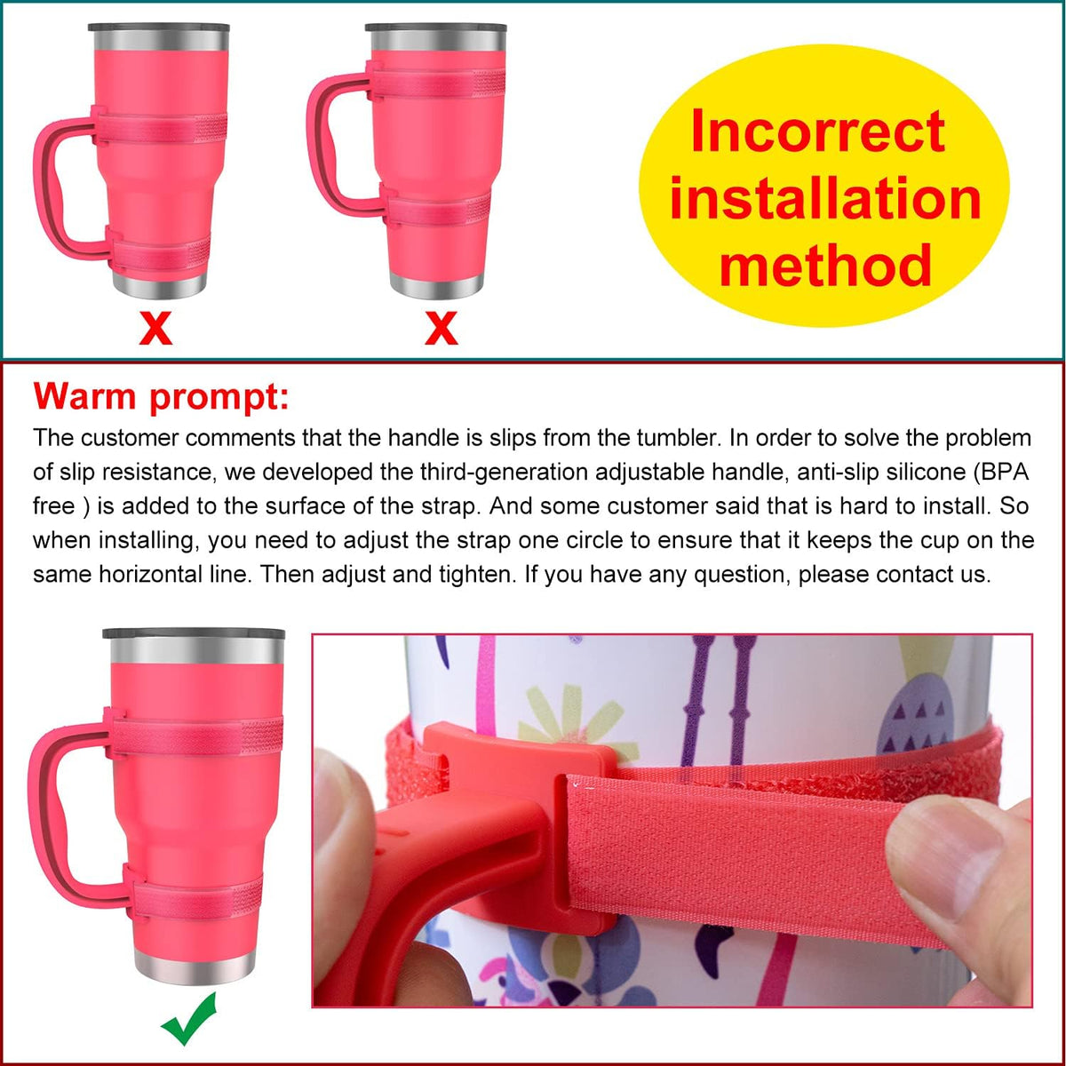New Upgrade Anti-Slip Adjustable Tumbler Handle Fit for 20 Oz to 40 Oz All Brands Tumbler Cup of YETI, RTIC, Ozark Trail, Tervis, Corkcicle, Slm, Reduce Cold, Artic, Atlin, Bubba and SIC Etc