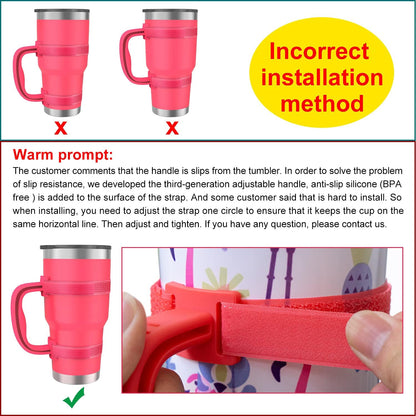 New Upgrade Anti-Slip Adjustable Tumbler Handle Fit for 20 Oz to 40 Oz All Brands Tumbler Cup of YETI, RTIC, Ozark Trail, Tervis, Corkcicle, Slm, Reduce Cold, Artic, Atlin, Bubba and SIC Etc