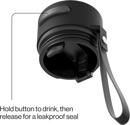 AutoSeal 24 oz Stainless Steel Vacuum-Insulated Water Bottle with Leakproof Push-Button Spout & Lock, Carry Strap, BPA-Free & Lead-Free, Dishwasher Safe