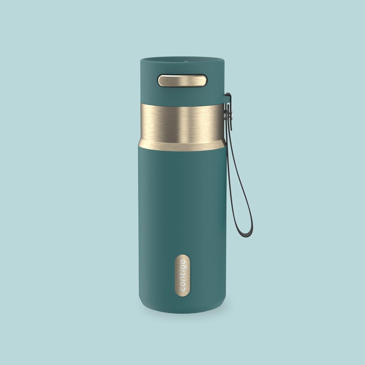 AutoSeal 24 oz Stainless Steel Vacuum-Insulated Water Bottle with Leakproof Push-Button Spout & Lock, Carry Strap, BPA-Free & Lead-Free, Dishwasher Safe