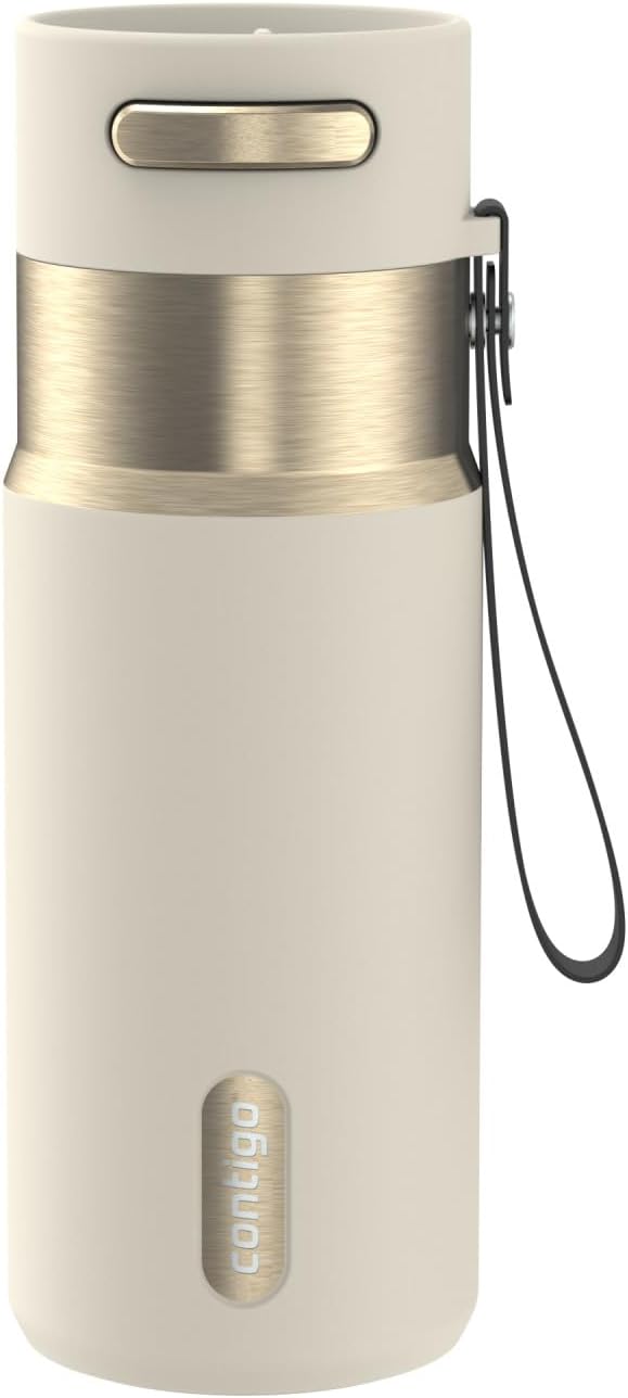 AutoSeal 24 oz Stainless Steel Vacuum-Insulated Water Bottle with Leakproof Push-Button Spout & Lock, Carry Strap, BPA-Free & Lead-Free, Dishwasher Safe