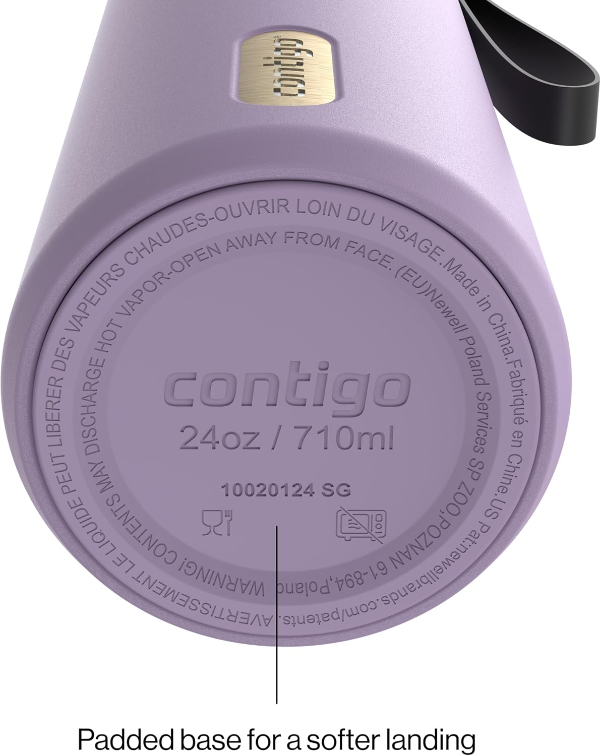 AutoSeal 24 oz Stainless Steel Vacuum-Insulated Water Bottle with Leakproof Push-Button Spout & Lock, Carry Strap, BPA-Free & Lead-Free, Dishwasher Safe