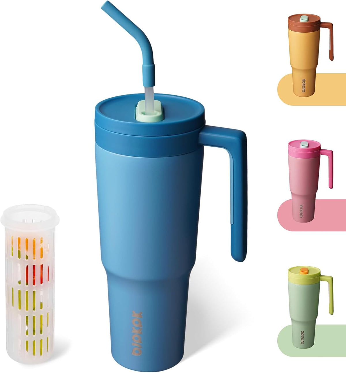 40 oz Tumbler with Handle, Straw & Lid, Insulated Stainless Steel | Travel, Double Wall Vacuum, Keeps Hot/Cold, Spill Proof, Fruit Infuser, BPA Free, Camping, Mint Green