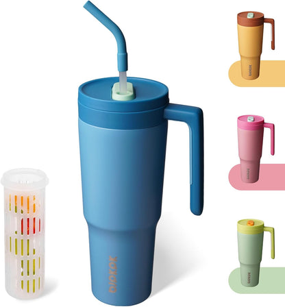 40 oz Tumbler with Handle, Straw & Lid, Insulated Stainless Steel | Travel, Double Wall Vacuum, Keeps Hot/Cold, Spill Proof, Fruit Infuser, BPA Free, Camping, Mint Green