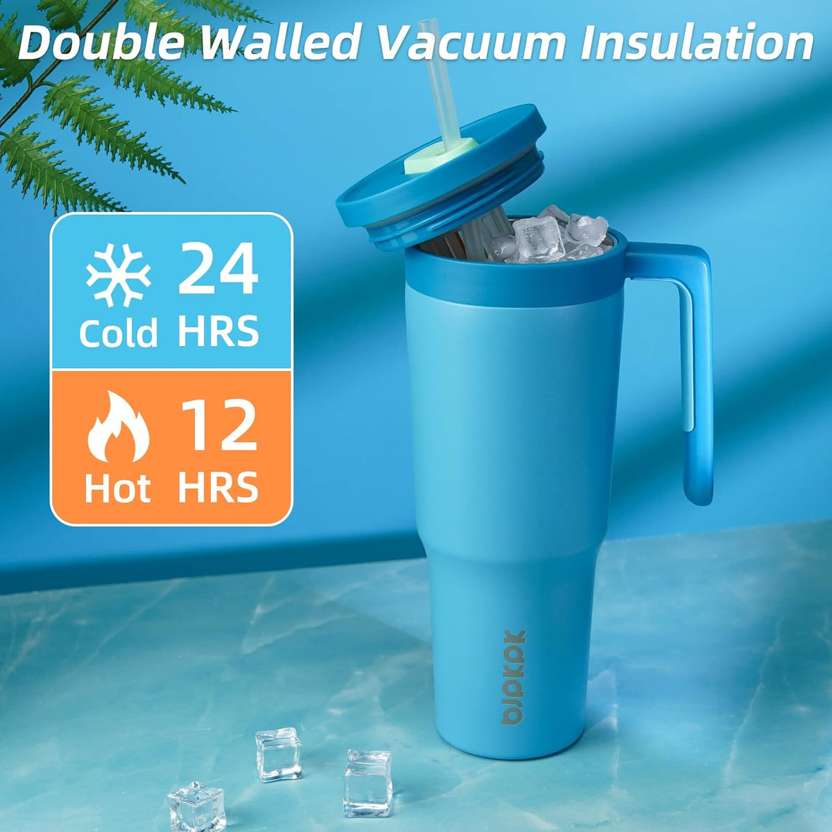 40 oz Tumbler with Handle, Straw & Lid, Insulated Stainless Steel | Travel, Double Wall Vacuum, Keeps Hot/Cold, Spill Proof, Fruit Infuser, BPA Free, Camping, Mint Green