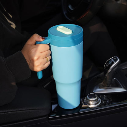 40 oz Tumbler with Handle, Straw & Lid, Insulated Stainless Steel | Travel, Double Wall Vacuum, Keeps Hot/Cold, Spill Proof, Fruit Infuser, BPA Free, Camping, Mint Green