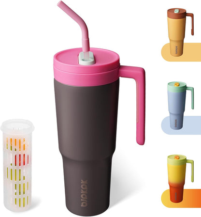 40 oz Tumbler with Handle, Straw & Lid, Insulated Stainless Steel | Travel, Double Wall Vacuum, Keeps Hot/Cold, Spill Proof, Fruit Infuser, BPA Free, Camping, Mint Green