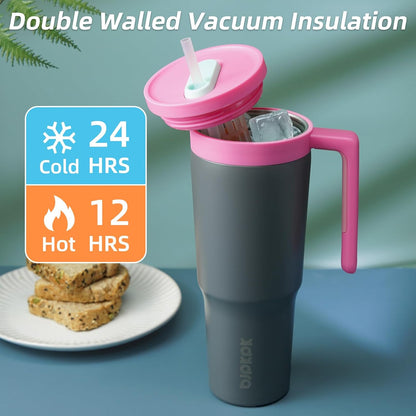 40 oz Tumbler with Handle, Straw & Lid, Insulated Stainless Steel | Travel, Double Wall Vacuum, Keeps Hot/Cold, Spill Proof, Fruit Infuser, BPA Free, Camping, Mint Green