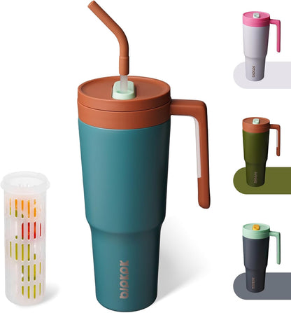 40 oz Tumbler with Handle, Straw & Lid, Insulated Stainless Steel | Travel, Double Wall Vacuum, Keeps Hot/Cold, Spill Proof, Fruit Infuser, BPA Free, Camping, Mint Green