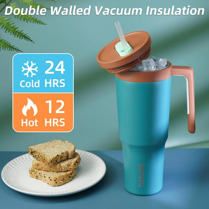 40 oz Tumbler with Handle, Straw & Lid, Insulated Stainless Steel | Travel, Double Wall Vacuum, Keeps Hot/Cold, Spill Proof, Fruit Infuser, BPA Free, Camping, Mint Green