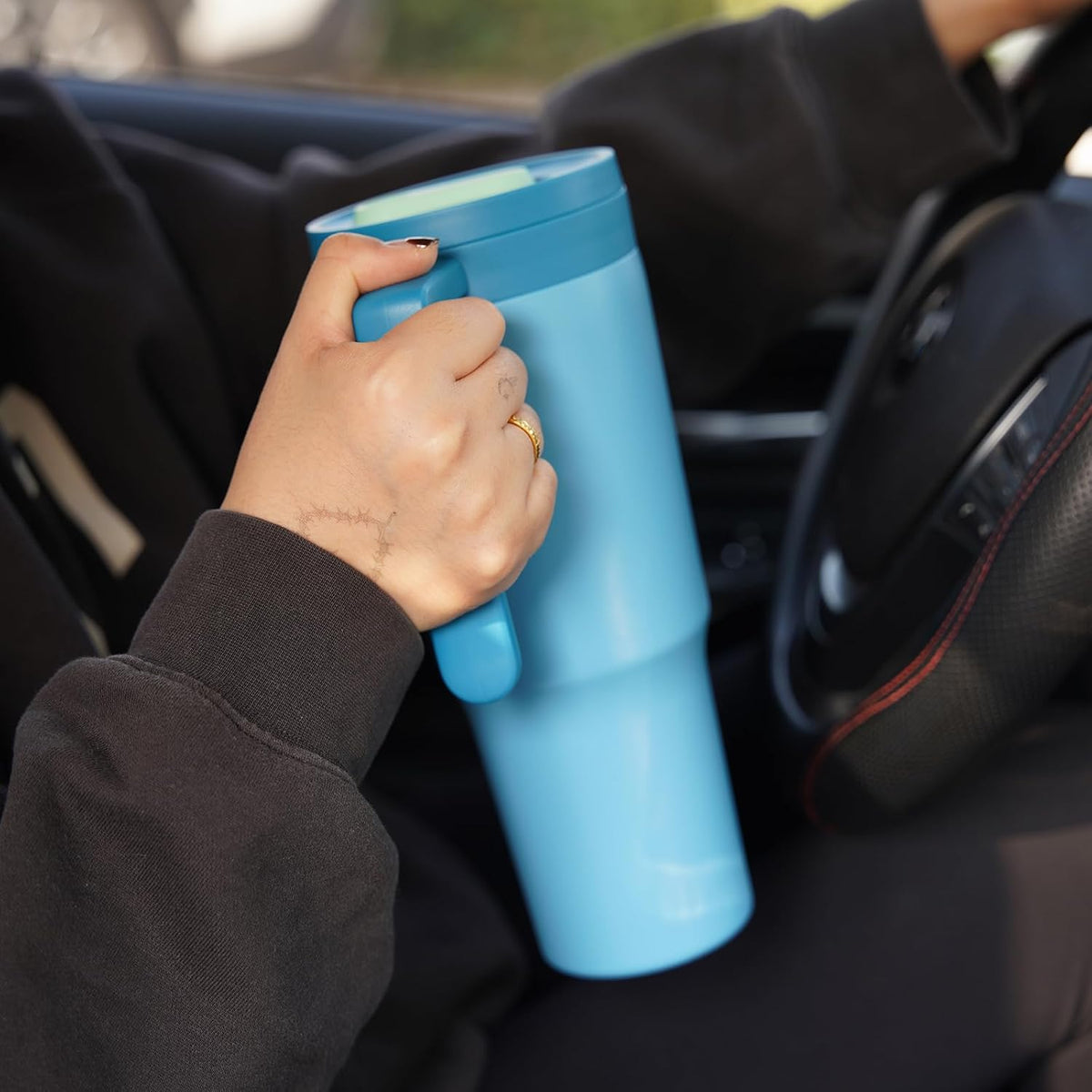 40 oz Tumbler with Handle, Straw & Lid, Insulated Stainless Steel | Travel, Double Wall Vacuum, Keeps Hot/Cold, Spill Proof, Fruit Infuser, BPA Free, Camping, Mint Green