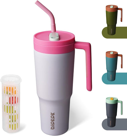 40 oz Tumbler with Handle, Straw & Lid, Insulated Stainless Steel | Travel, Double Wall Vacuum, Keeps Hot/Cold, Spill Proof, Fruit Infuser, BPA Free, Camping, Mint Green